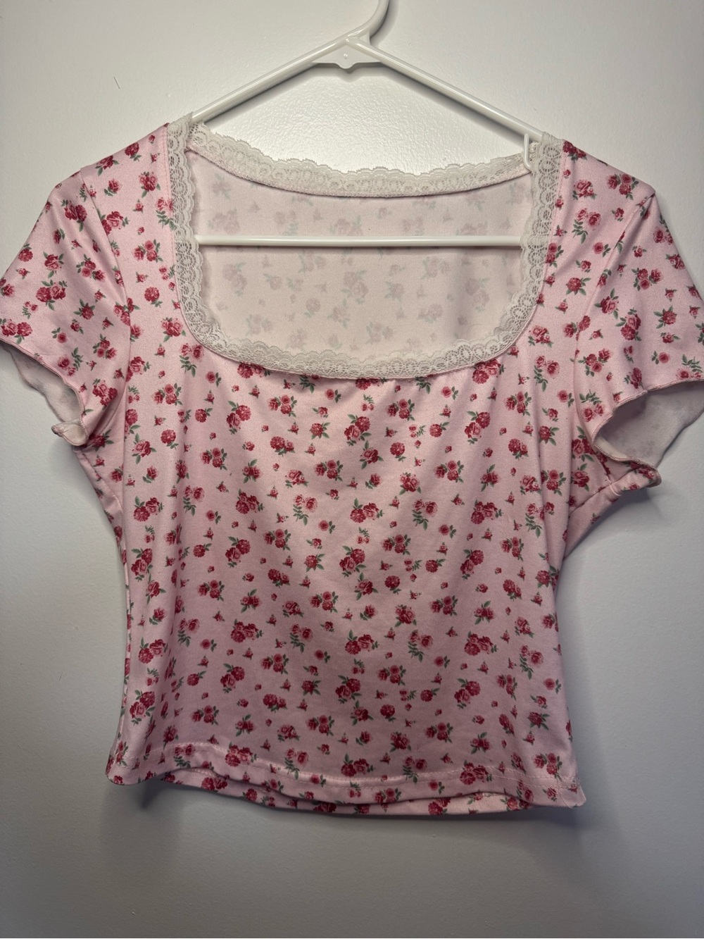 Pink Floral Square-Neck Short Sleeve Top